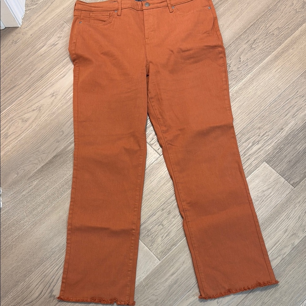 NYDJ Orange Straight Leg Jeans with Frayed Hem
